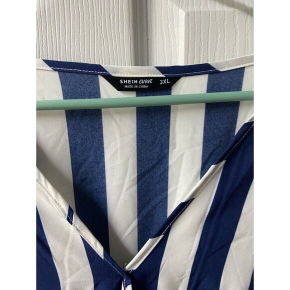 Shein Curve Striped Wrap Dress Womens Plus Size 3XL Blue White Striped Flutter - Picture 2 of 5